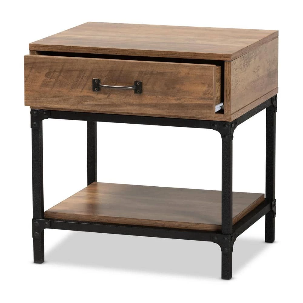 Norwood 18.9 in. Walnut Brown and Black Rectangle Wood Top End Table by Baxton Studio - Image 4