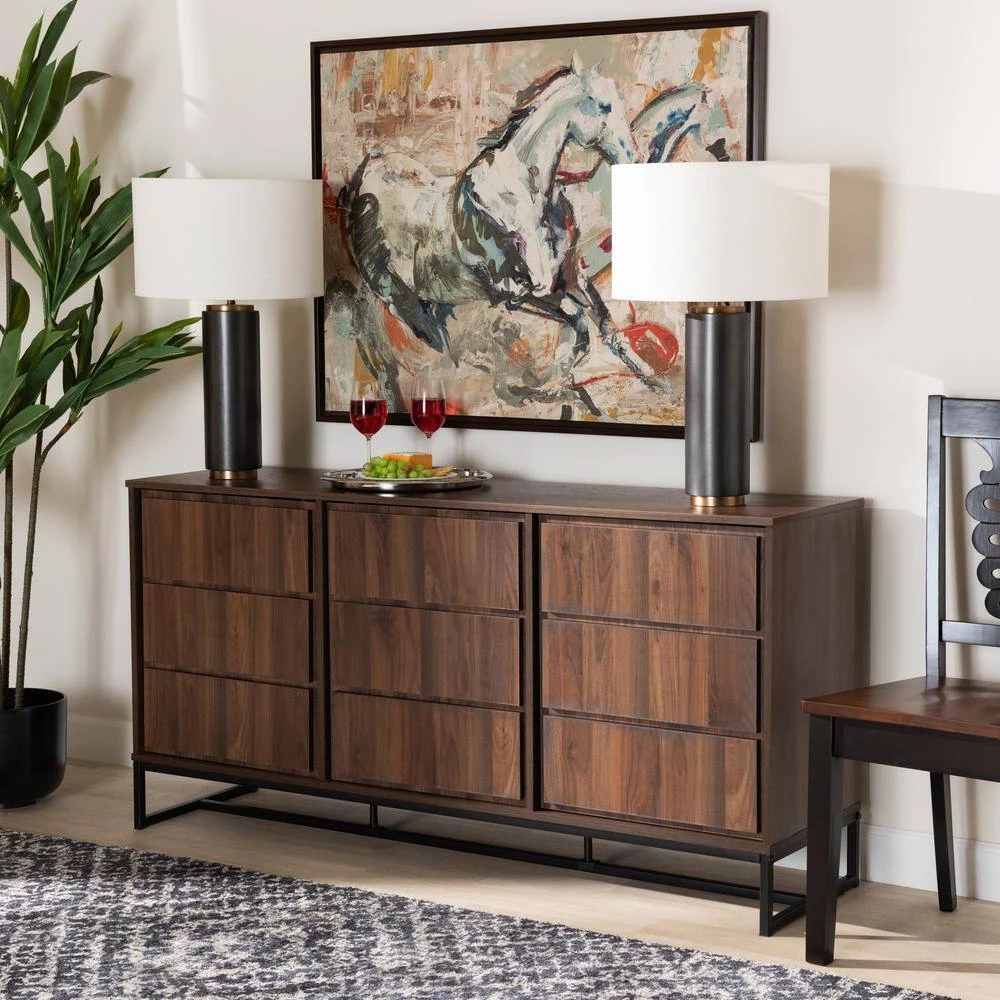 Neil Walnut Brown and Black Sideboard by Baxton Studio - Image 8