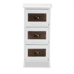 Fanning Walnut Brown and White 3-Drawer Storage Unit by Baxton Studio