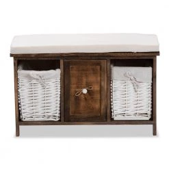 Dalius Walnut Brown and White Storage Bench (17.7 in. H x 28.7 in. W x 12.6 in. D) by Baxton Studio