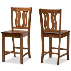 Fenton 24.2 in. Walnut Brown Counter Stool (Set of 2) by Baxton Studio