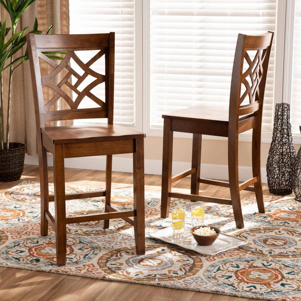 Nicolette 24.2 in. Walnut Brown Counter Stool (Set of 2) by Baxton Studio - Image 7
