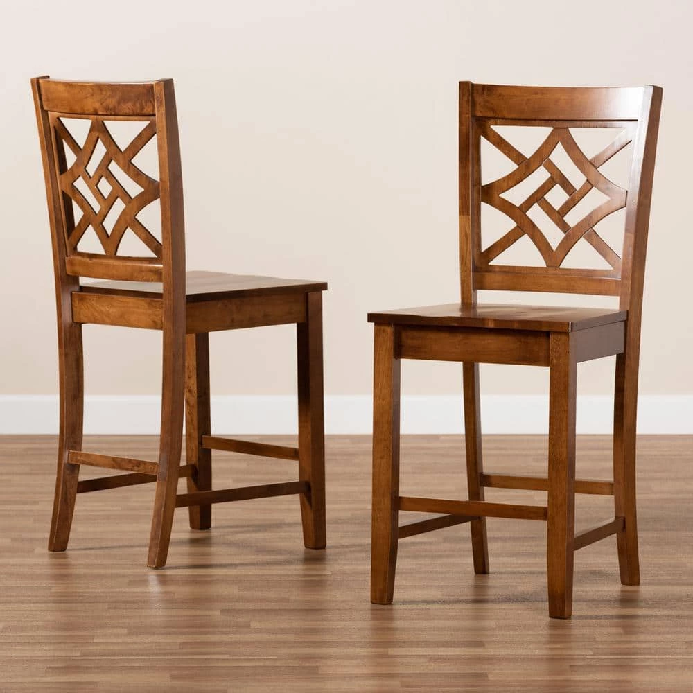 Nicolette 24.2 in. Walnut Brown Counter Stool (Set of 2) by Baxton Studio - Image 6