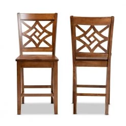 Nicolette 24.2 in. Walnut Brown Counter Stool (Set of 2) by Baxton Studio