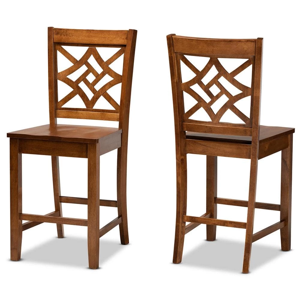 Nicolette 24.2 in. Walnut Brown Counter Stool (Set of 2) by Baxton Studio - Image 2