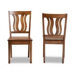 Fenton Walnut Brown Solid Wood Dining Chair (Set of 2) by Baxton Studio