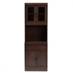 Laurana Walnut Brown Kitchen Cabinet with Hutch by Baxton Studio