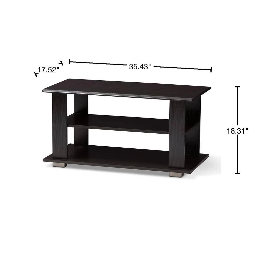 Joliette 36 in. Dark Brown Medium Rectangle Wood Coffee Table with Shelf by Baxton Studio - Image 3