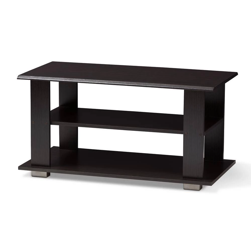 Joliette 36 in. Dark Brown Medium Rectangle Wood Coffee Table with Shelf by Baxton Studio - Image 4