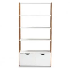 Senja White and Ash Walnut Ladder Bookshelf by Baxton Studio