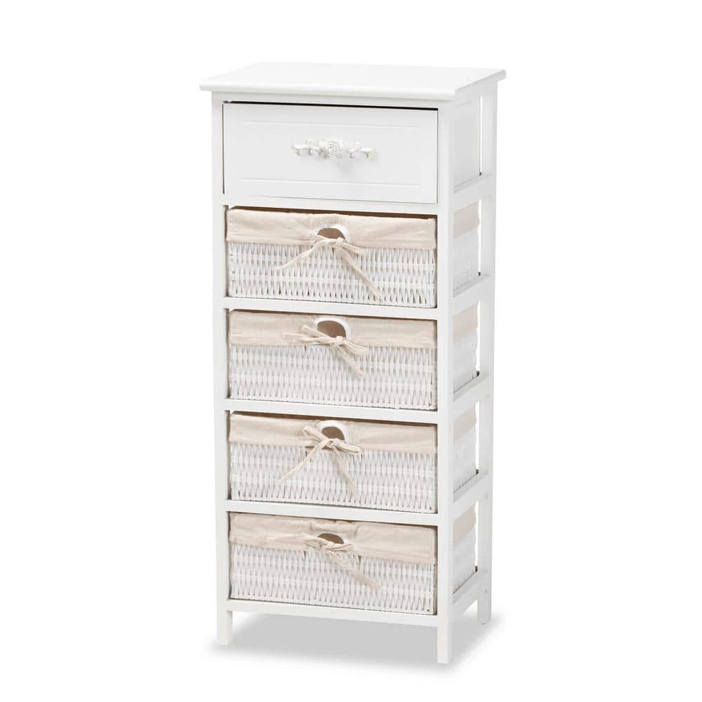 Madelia White and Beige 1-Drawer Storage Unit by Baxton Studio - Image 2