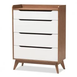 Brighton 4-Drawer White and Brown Chest by Baxton Studio
