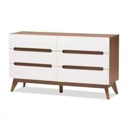 Calypso 6-Drawer White and Brown Dresser by Baxton Studio