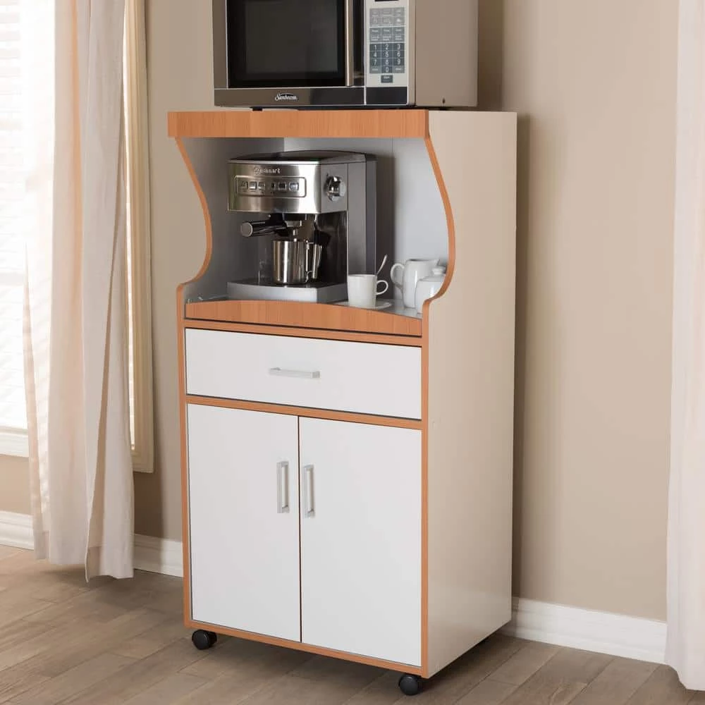 Edonia White and Brown Kitchen Cart by Baxton Studio - Image 8