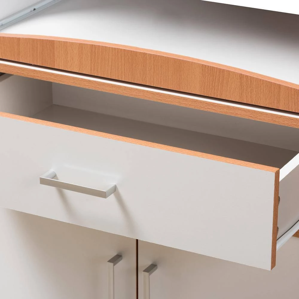 Edonia White and Brown Kitchen Cart by Baxton Studio - Image 6