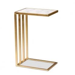 Parkin 14.2 in. White and Gold C Table Marble Top End Table by Baxton Studio