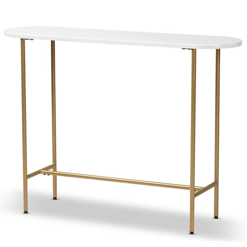 Samuel 44 in. Gold/White Standard Rectangle Marble Console Table by Baxton Studio - Image 4