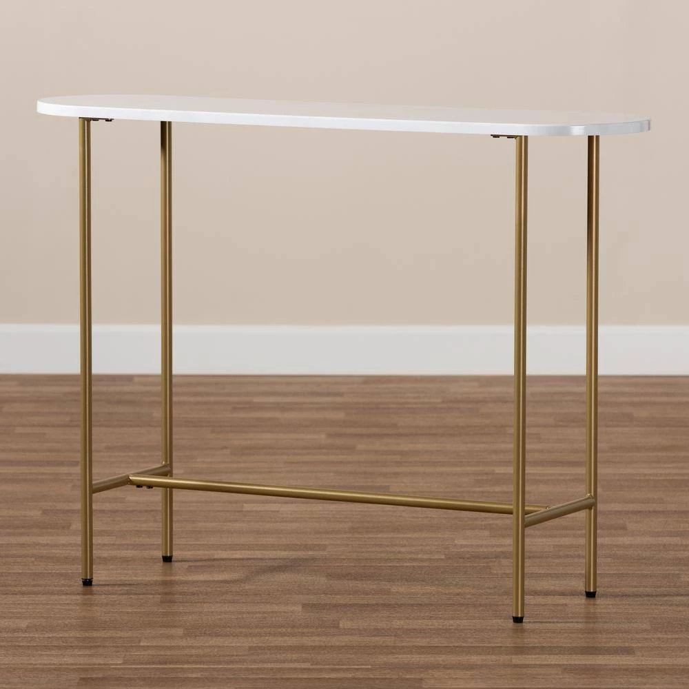Samuel 44 in. Gold/White Standard Rectangle Marble Console Table by Baxton Studio - Image 7