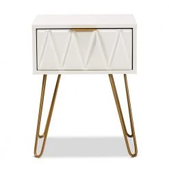 Holbrook 16.5 in. White and Gold Rectangle Wood End Table by Baxton Studio