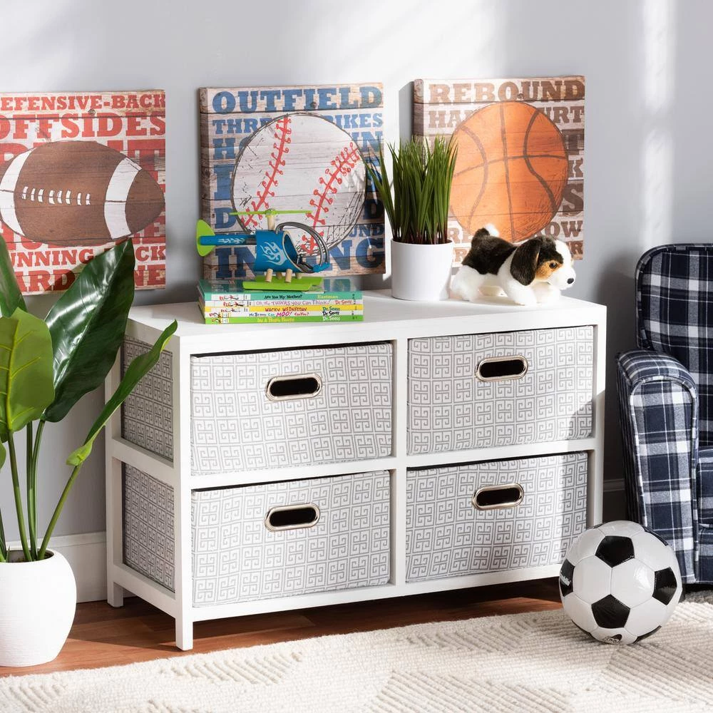 Camber White and Grey Storage Cabinet with 4-Baskets by Baxton Studio - Image 8