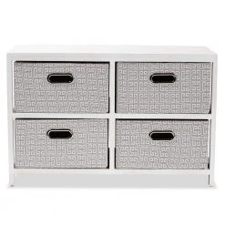 Camber White and Grey Storage Cabinet with 4-Baskets by Baxton Studio
