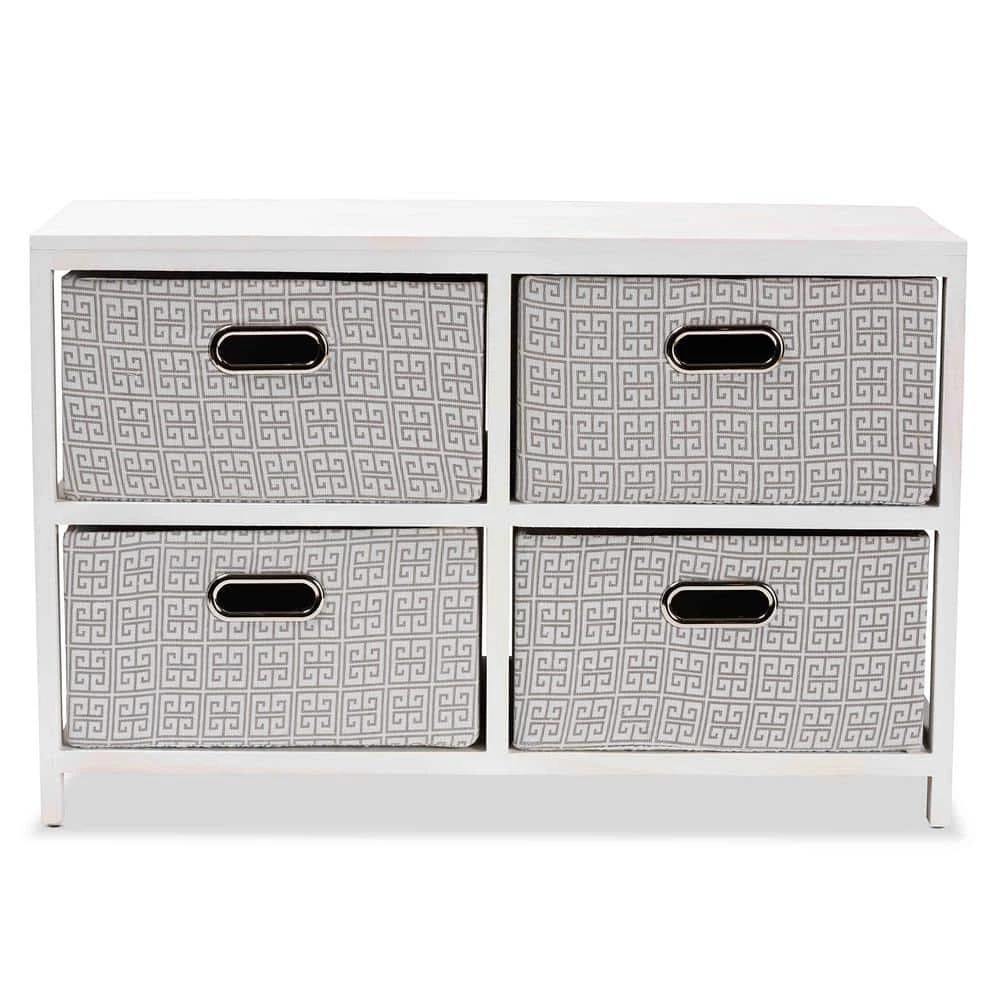 Camber White and Grey Storage Cabinet with 4-Baskets by Baxton Studio