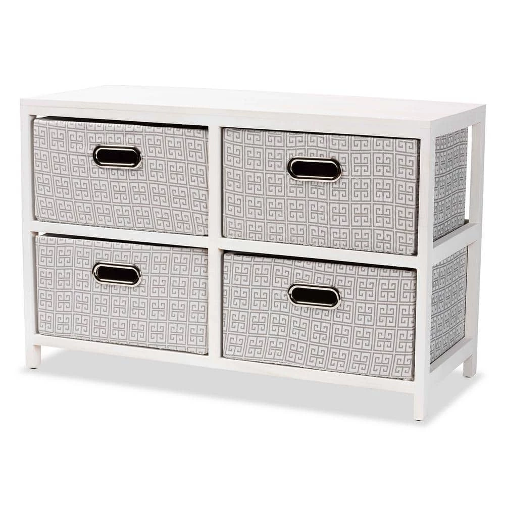 Camber White and Grey Storage Cabinet with 4-Baskets by Baxton Studio - Image 2