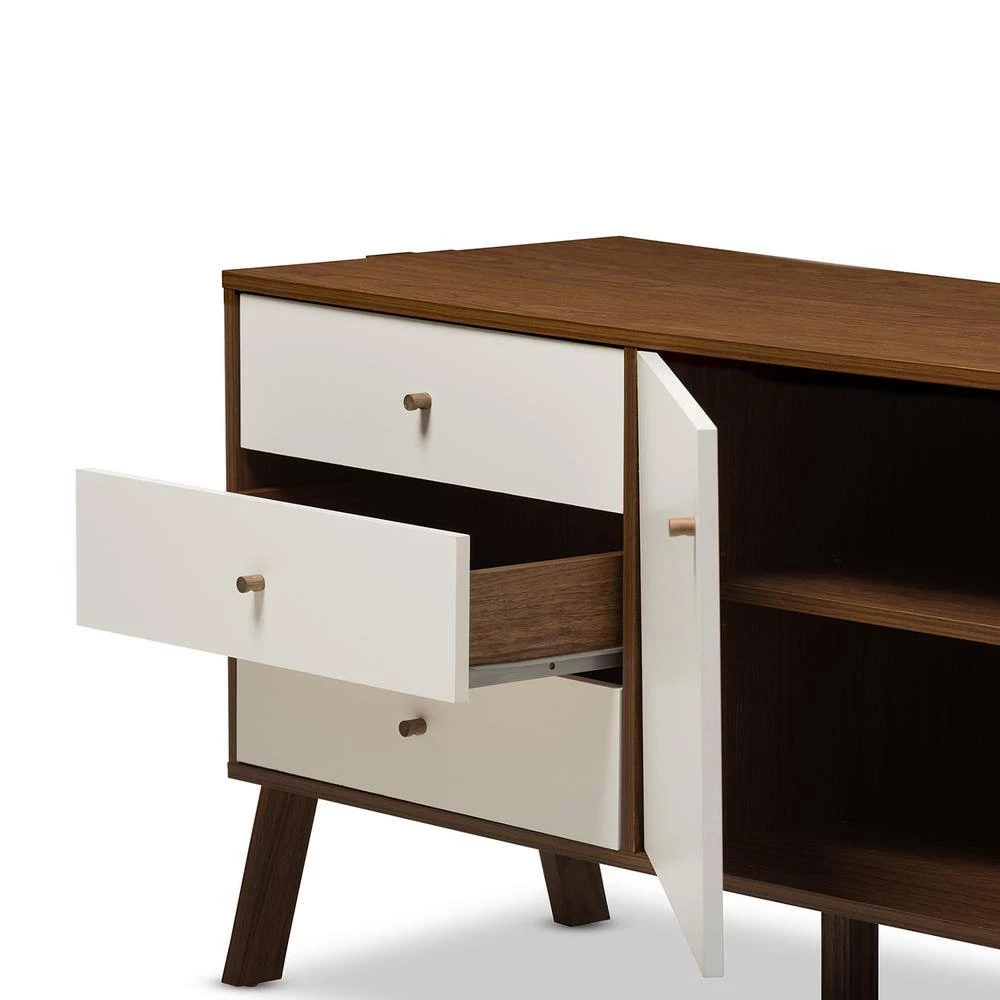 Harlow Medium Brown Wood and White Finished Wood Storage Cabinet by Baxton Studio - Image 7