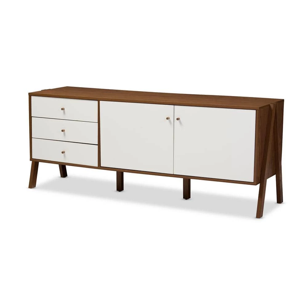 Harlow Medium Brown Wood and White Finished Wood Storage Cabinet by Baxton Studio - Image 5
