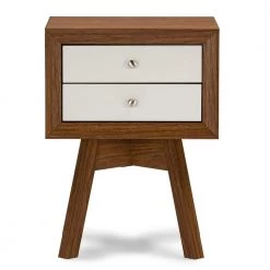 Warwick 2-Drawer White and Medium Brown Wood Nightstand by Baxton Studio
