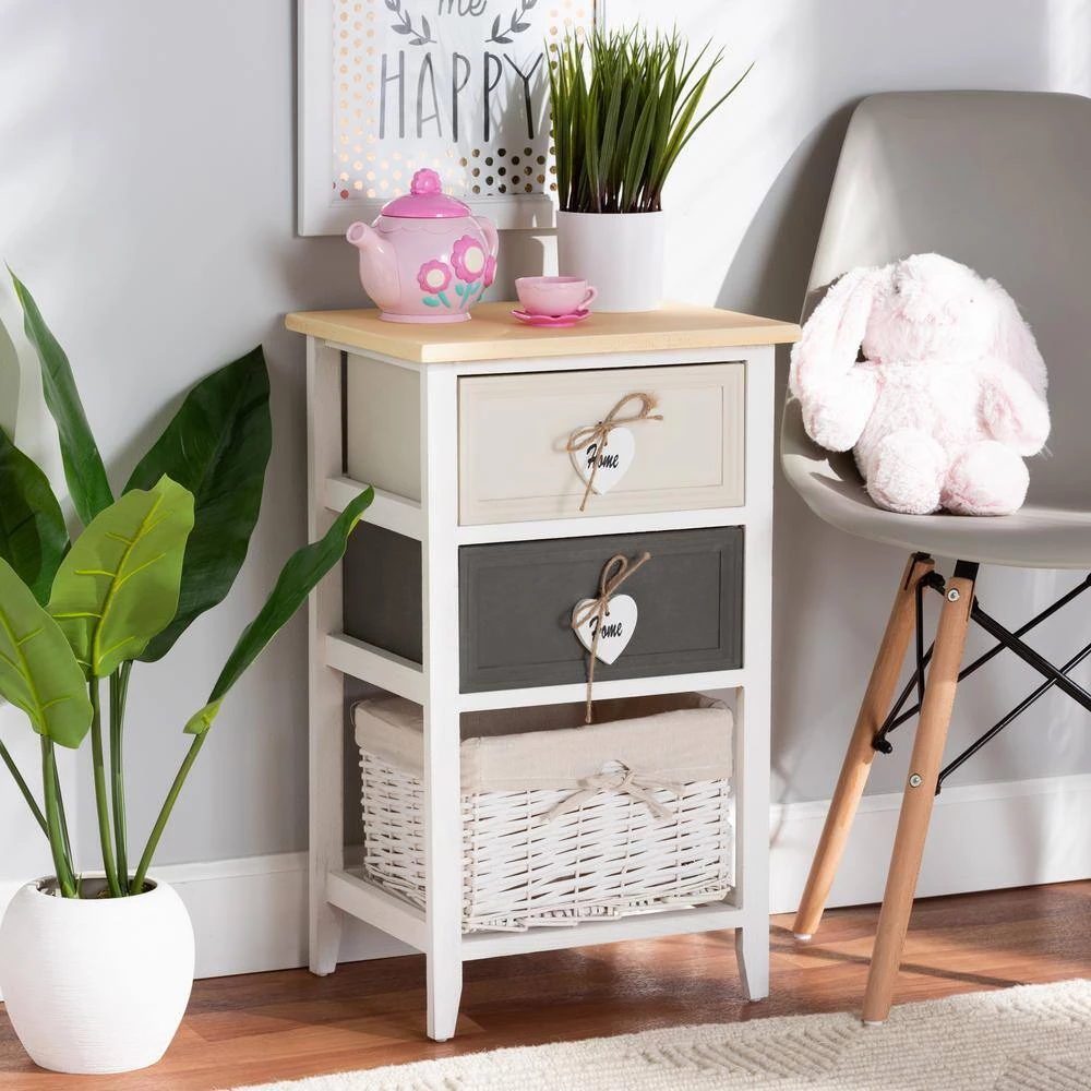 Diella White and Multi-Colored Storage Cabinet with 2-Drawers by Baxton Studio - Image 8