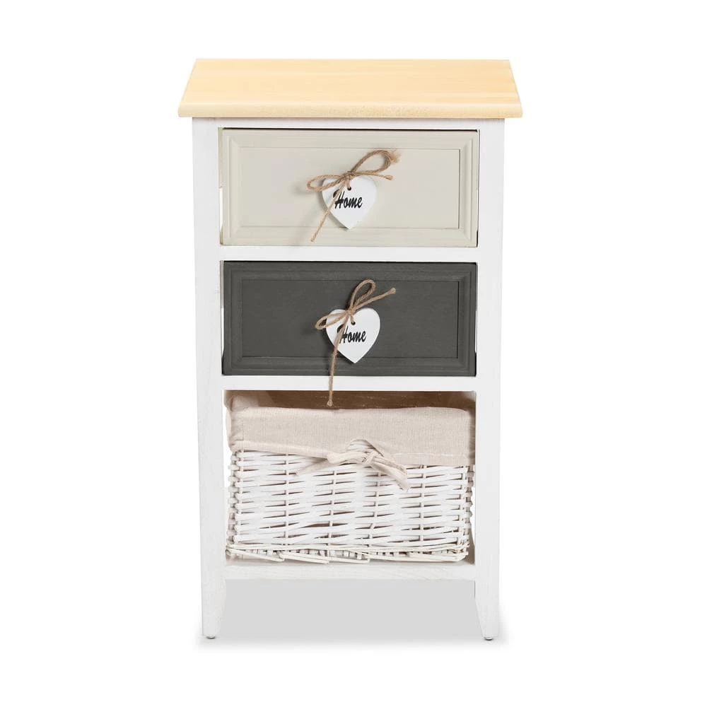 Diella White and Multi-Colored Storage Cabinet with 2-Drawers by Baxton Studio