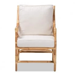 Brandon White and Natural Brown Armchair by Baxton Studio