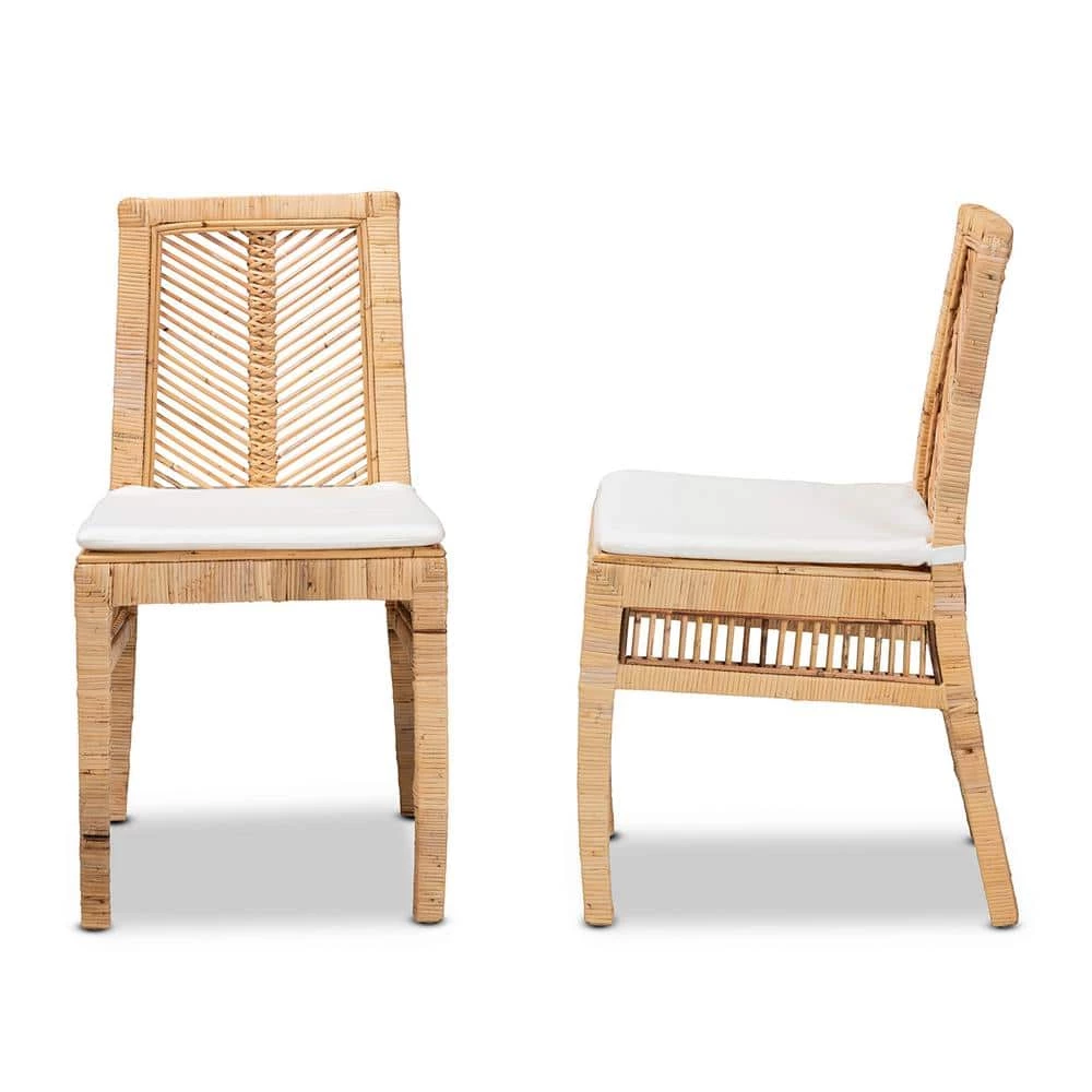 Suci White and Natural Brown Dining Chair by Baxton Studio - Image 2