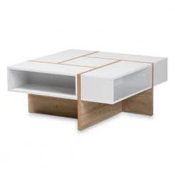 Rasa 35 in. White/Oak Medium Square Wood Coffee Table with Shelf by Baxton Studio