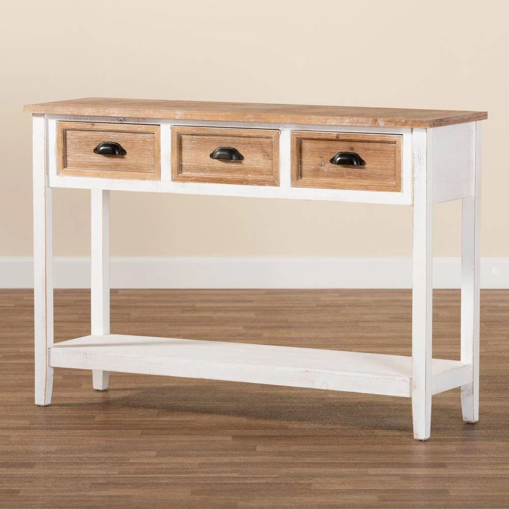 Benedict 47.2 in. White and Oak Rectangle Wood Console Table by Baxton Studio - Image 6