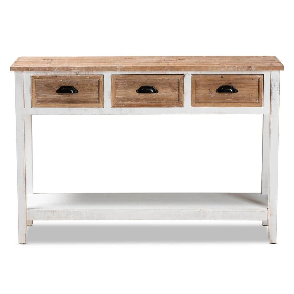 Benedict 47.2 in. White and Oak Rectangle Wood Console Table by Baxton Studio
