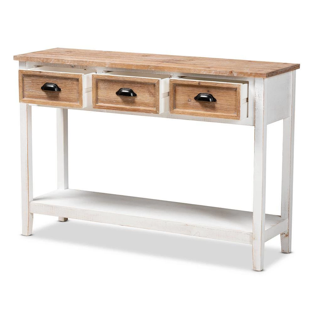 Benedict 47.2 in. White and Oak Rectangle Wood Console Table by Baxton Studio - Image 3