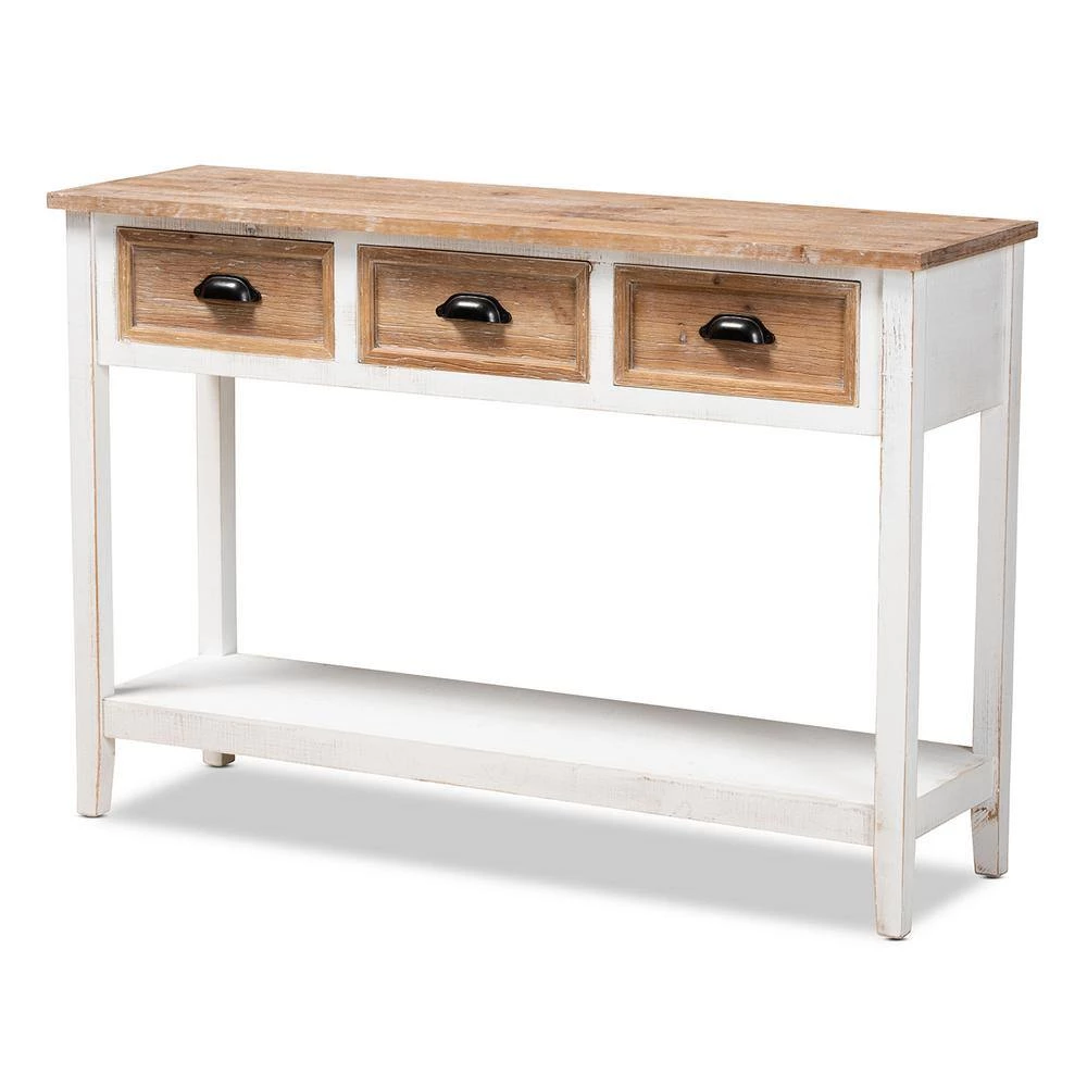 Benedict 47.2 in. White and Oak Rectangle Wood Console Table by Baxton Studio - Image 2