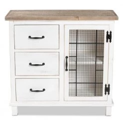 Faron White and Oak Brown Accent Cabinet with 3-Drawers by Baxton Studio