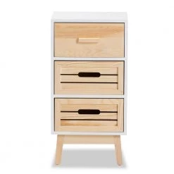 Kalida White and Oak Brown 3-Drawer Storage Cabinet by Baxton Studio