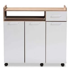 Charmain White and Oak Brown Kitchen Cart by Baxton Studio