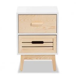 Kalida 2-Drawer White and Oak Brown Nightstand (17.3 in. H x 11.8 in. W x 9.8 in. D) by Baxton Studio