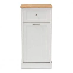 Marcel White and Oak Brown Kitchen Cabinet by Baxton Studio