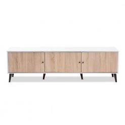 Bastien White and Oak Brown TV Stand by Baxton Studio