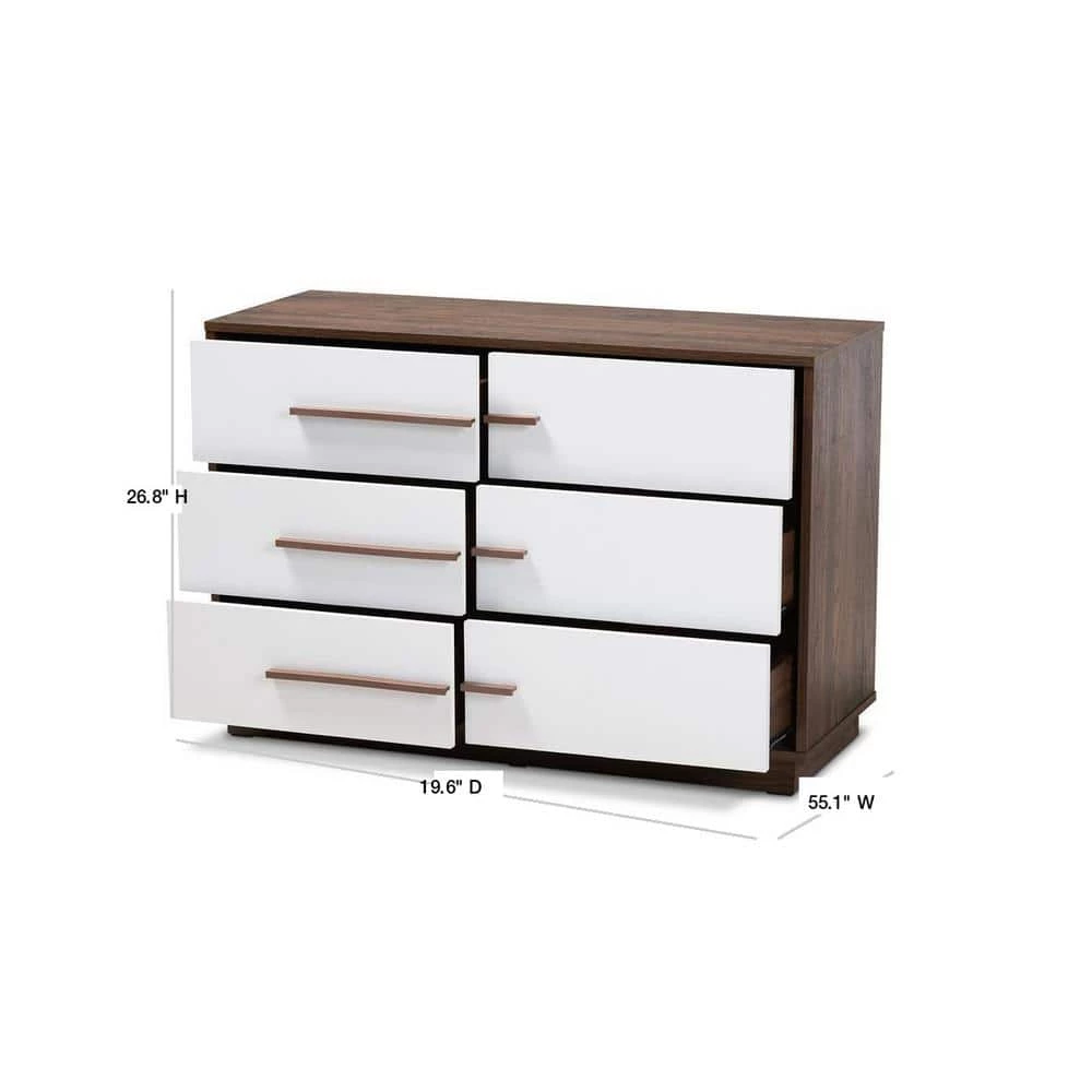 Mette 6-Drawer White Dresser by Baxton Studio - Image 3