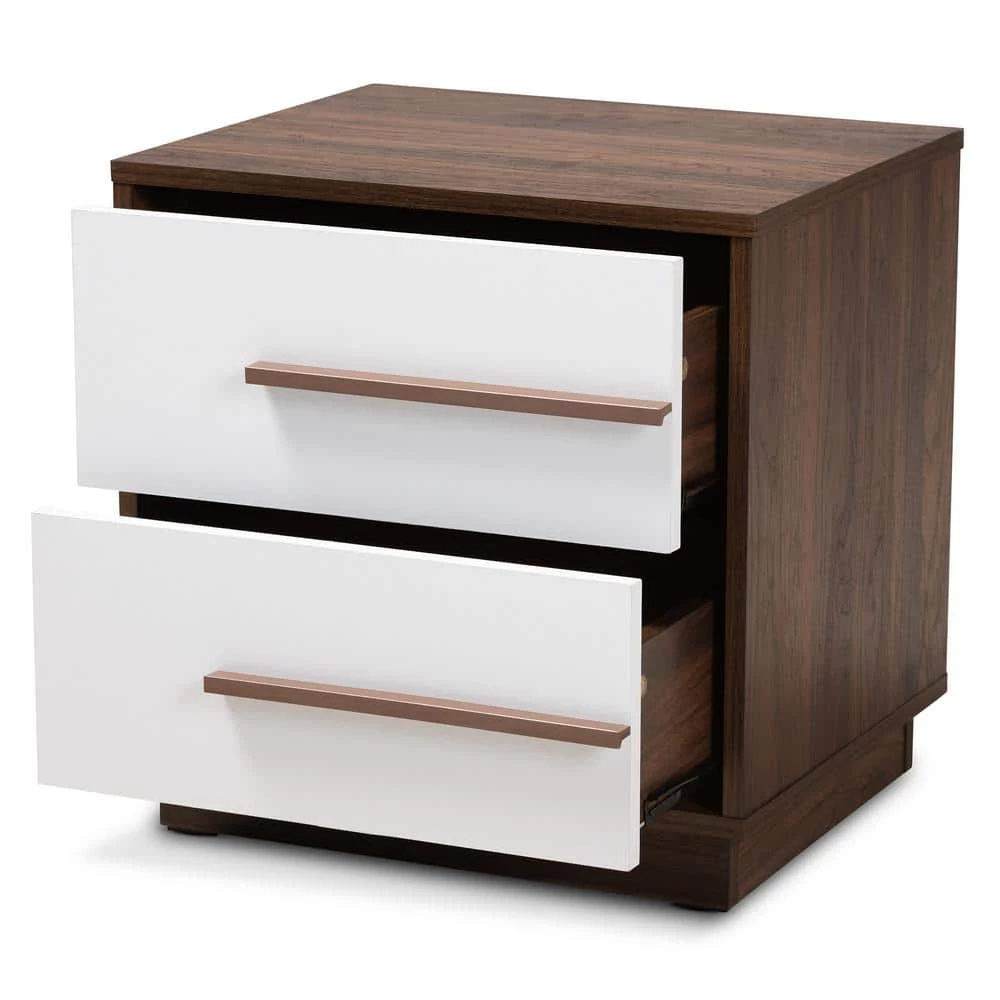Mette 2-Drawer White and Walnut Nightstand by Baxton Studio - Image 6