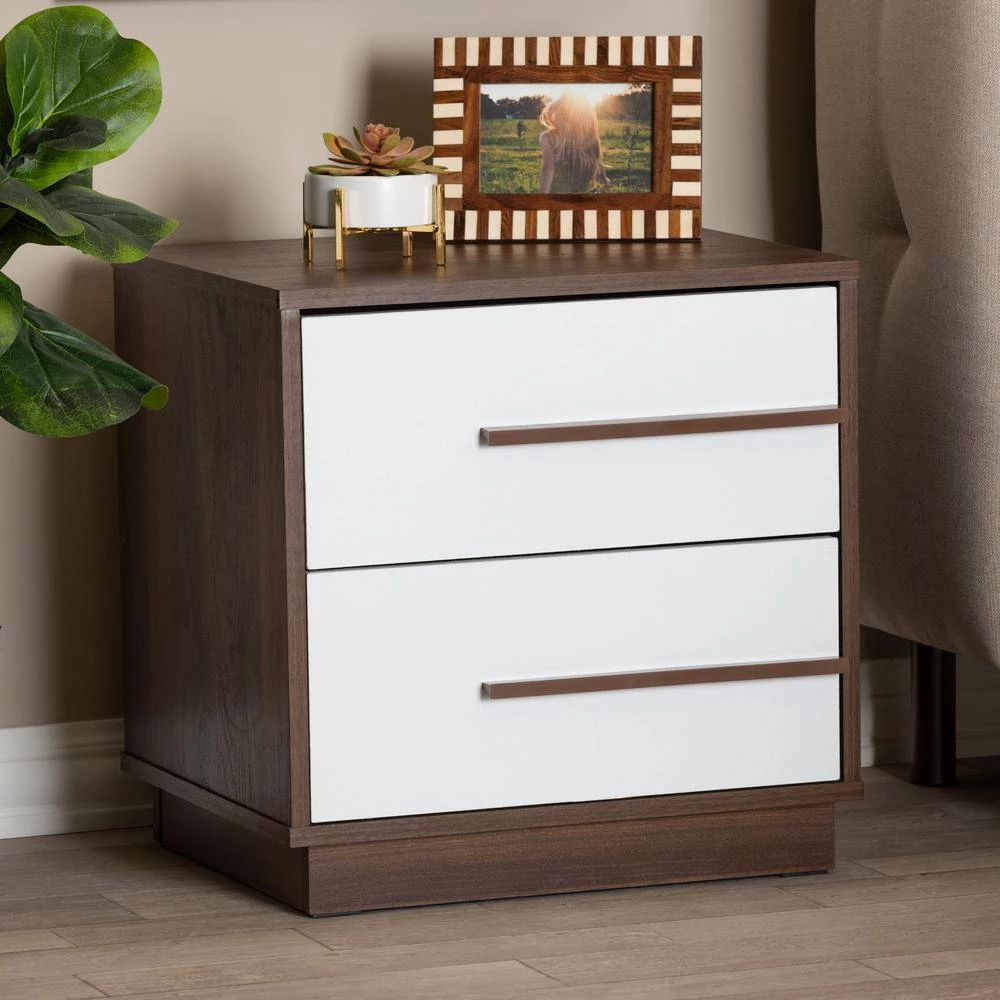 Mette 2-Drawer White and Walnut Nightstand by Baxton Studio - Image 9