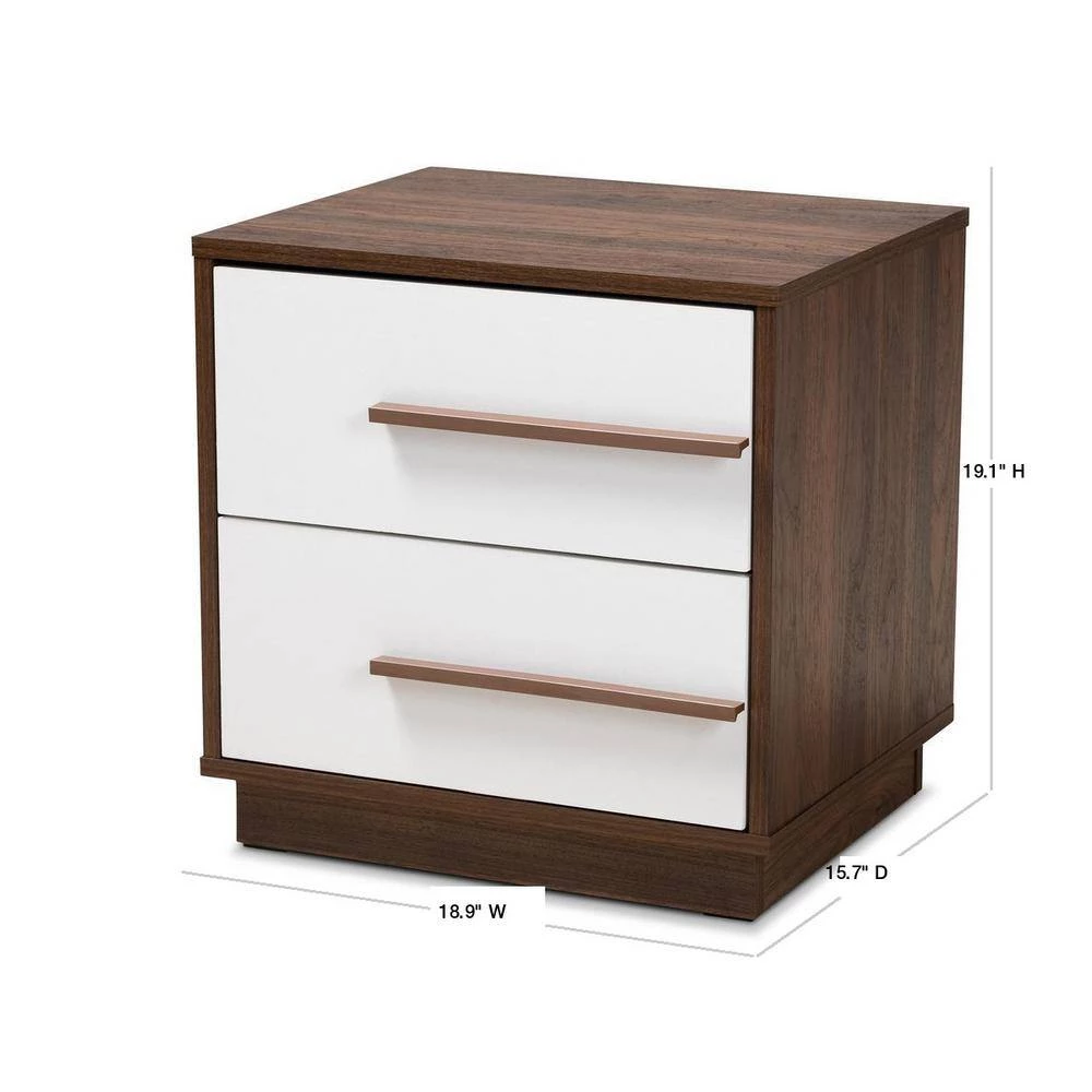 Mette 2-Drawer White and Walnut Nightstand by Baxton Studio - Image 3