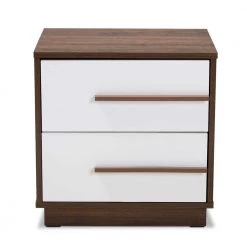 Mette 2-Drawer White and Walnut Nightstand by Baxton Studio